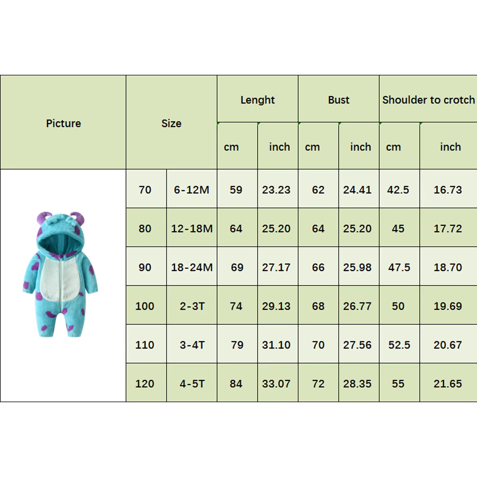 Baby Hooded Fleece Jumpsuit Cartoon Winter Romper 6M-5T