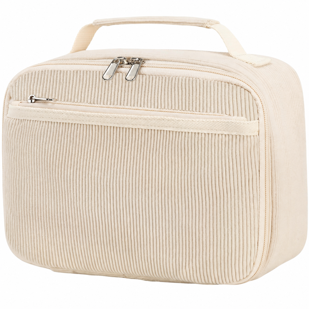 Corduroy Insulated Lunch Bag with Handle and Storage Pockets