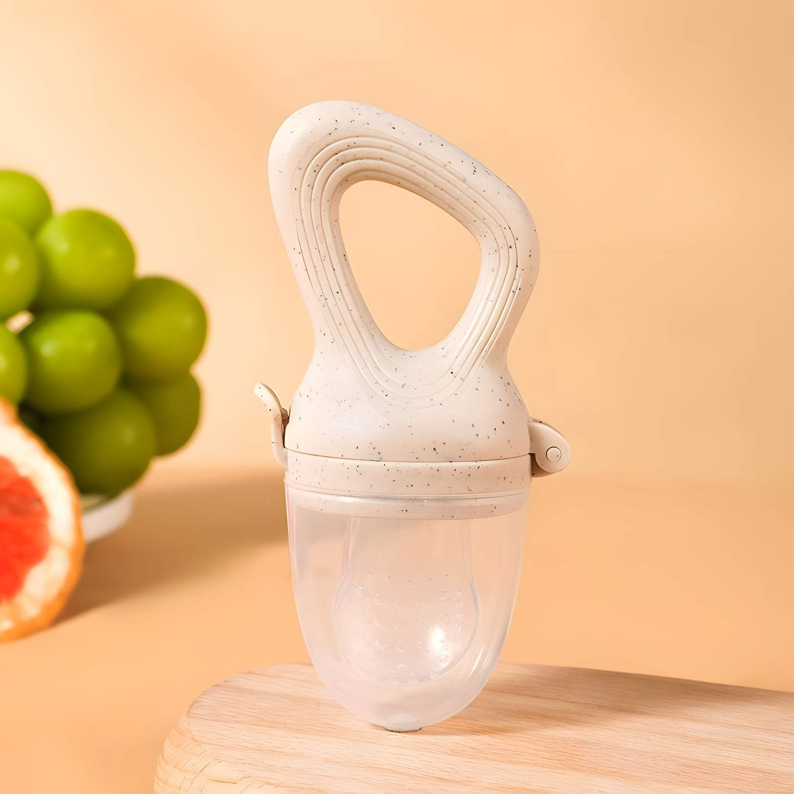 Silicone Baby Food Feeder with Two Tip Sizes Gray Beige
