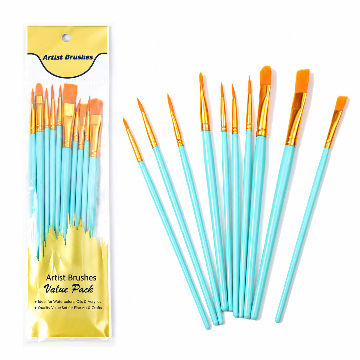 Artist Paintbrush Set, 10 Assorted Tips for Painting & Crafts