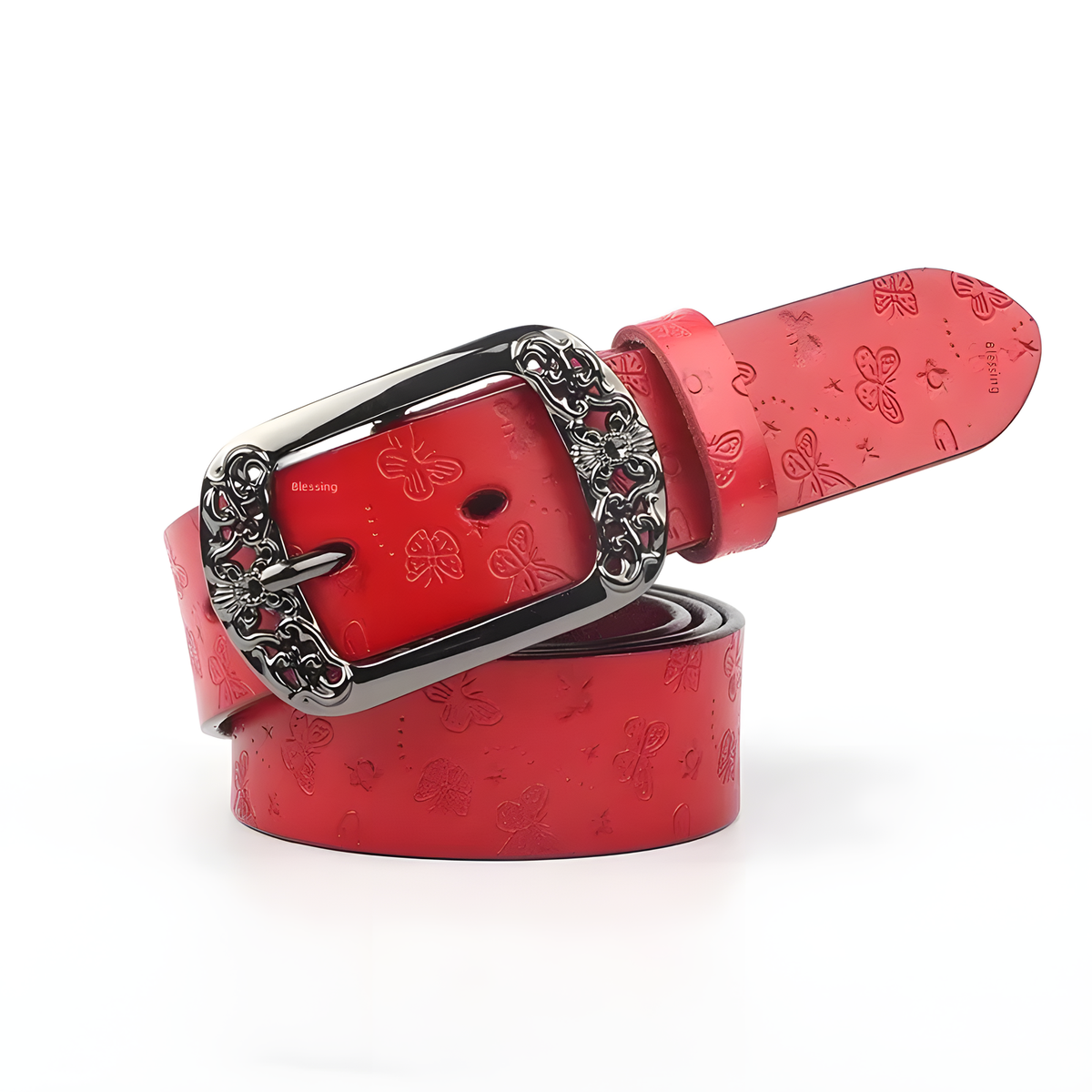Women's Butterfly-Embossed Belt with Decorative Pin Buckle