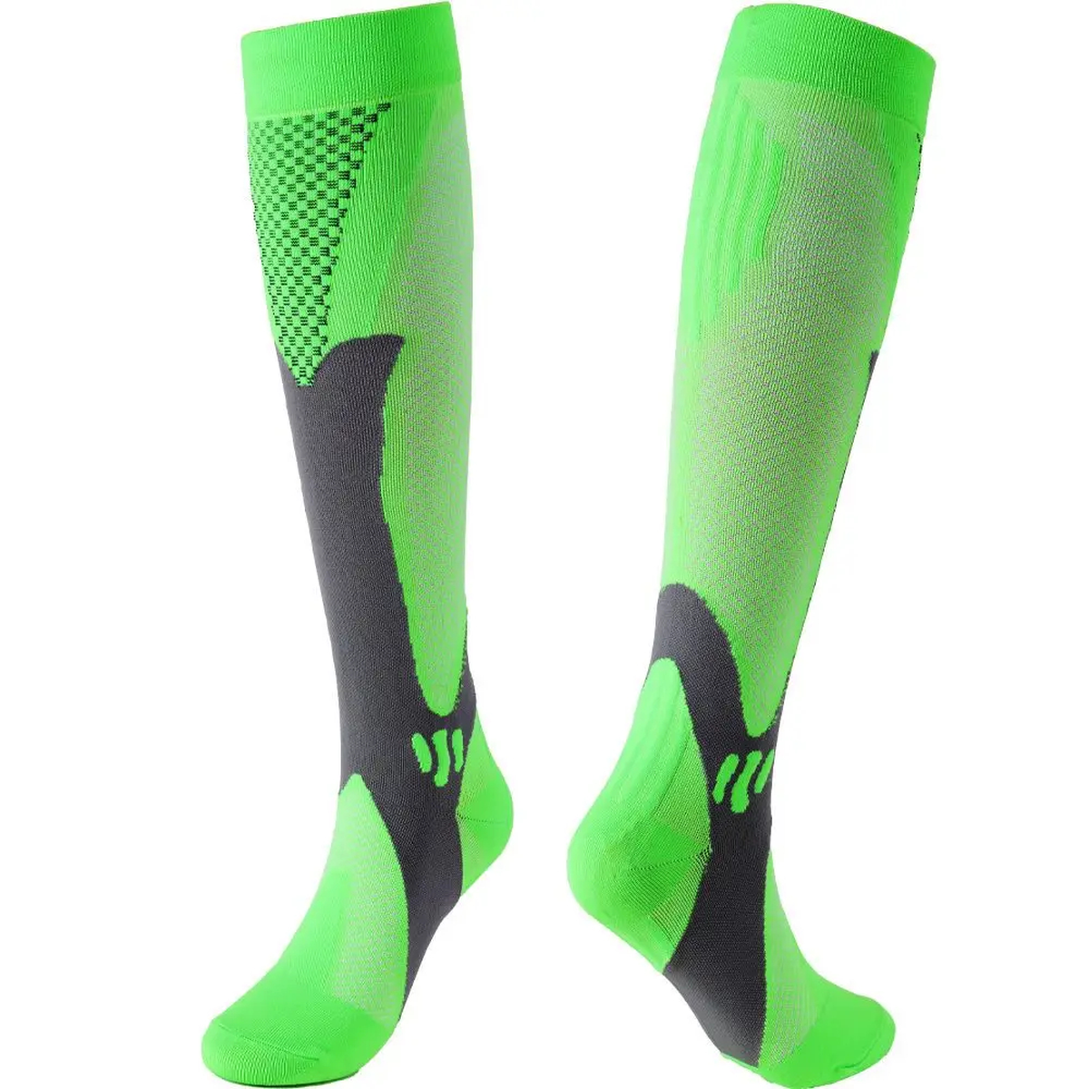 Knee-High Sports Compression Socks with Contrast Knit Panels