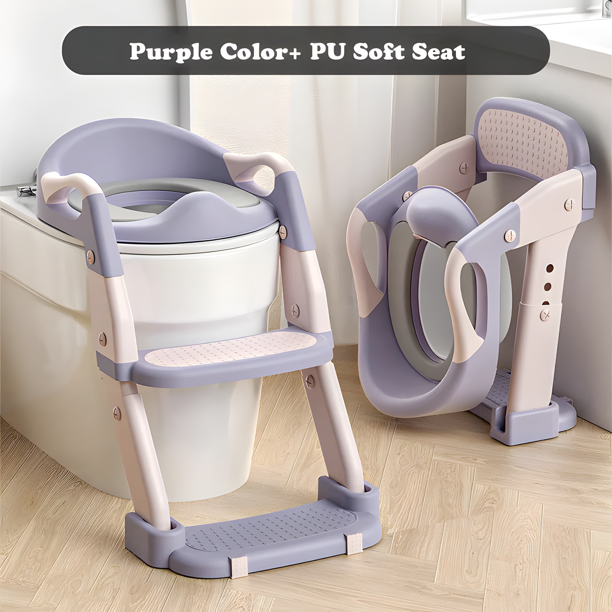 Toddler Toilet Ladder Seat with Soft PU Seat & Handles