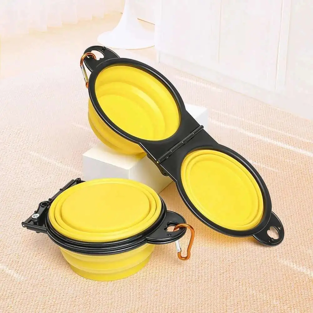 Folding Double Pet Travel Bowl 350ml Carabiner Clip