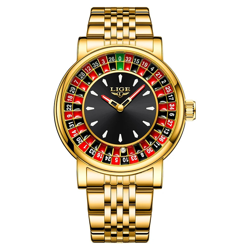 LIGE Roulette Spinning Dial Watch – Bold Casino Style