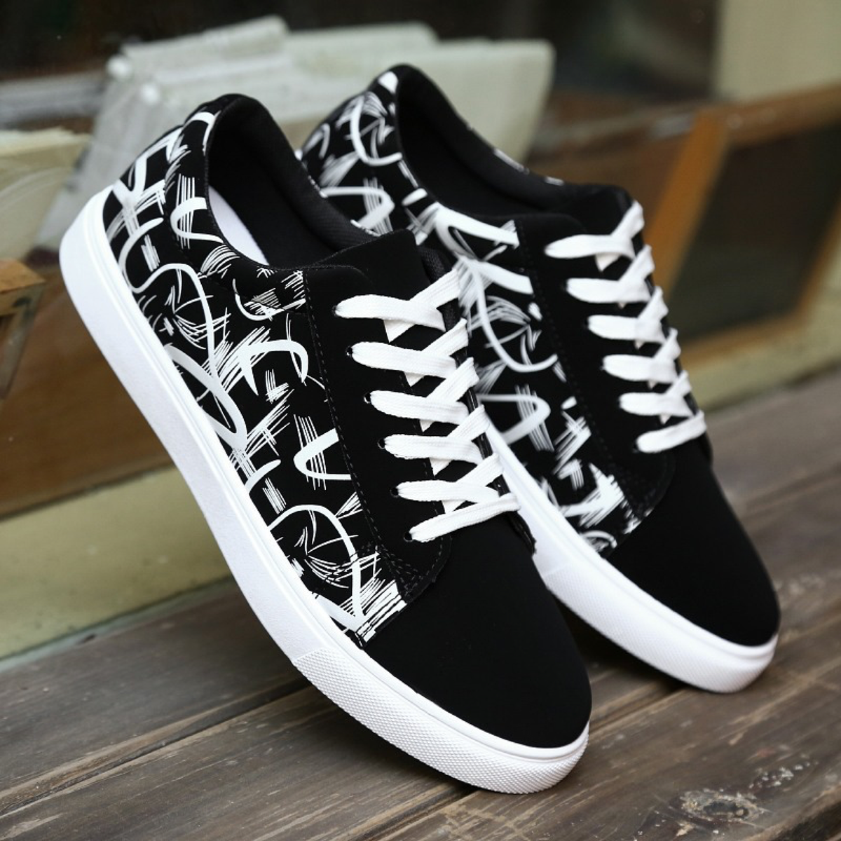 Abstract-Print Low-Top Lace-Up Sneakers in Three Colorways