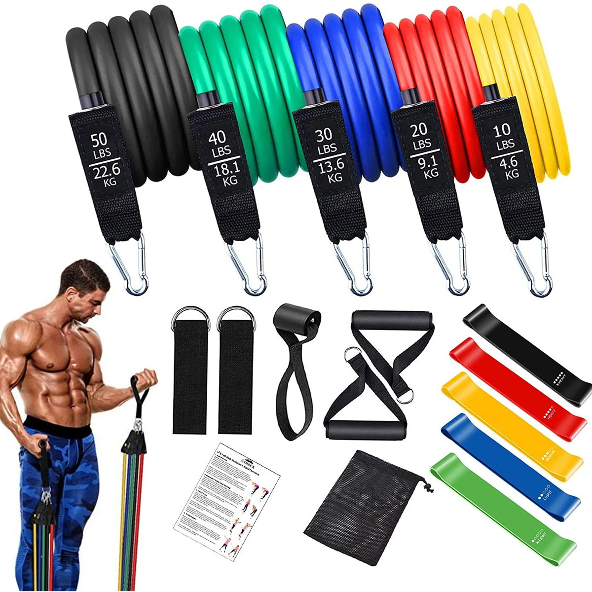 Resistance Tube Band Set for Home Strength Training Workouts