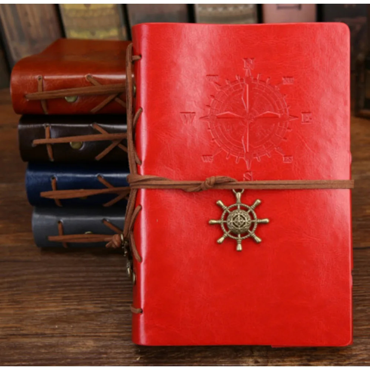 Compass Loose-Leaf Travel Journal with Tie and Wheel Charm