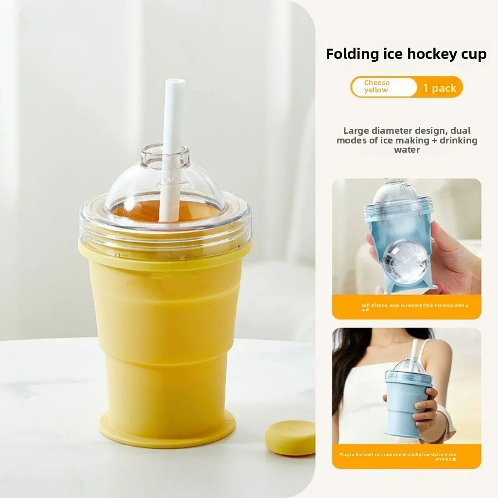 Foldable Silicone Ice Maker Cup with Straw & Lid – Freezer Safe