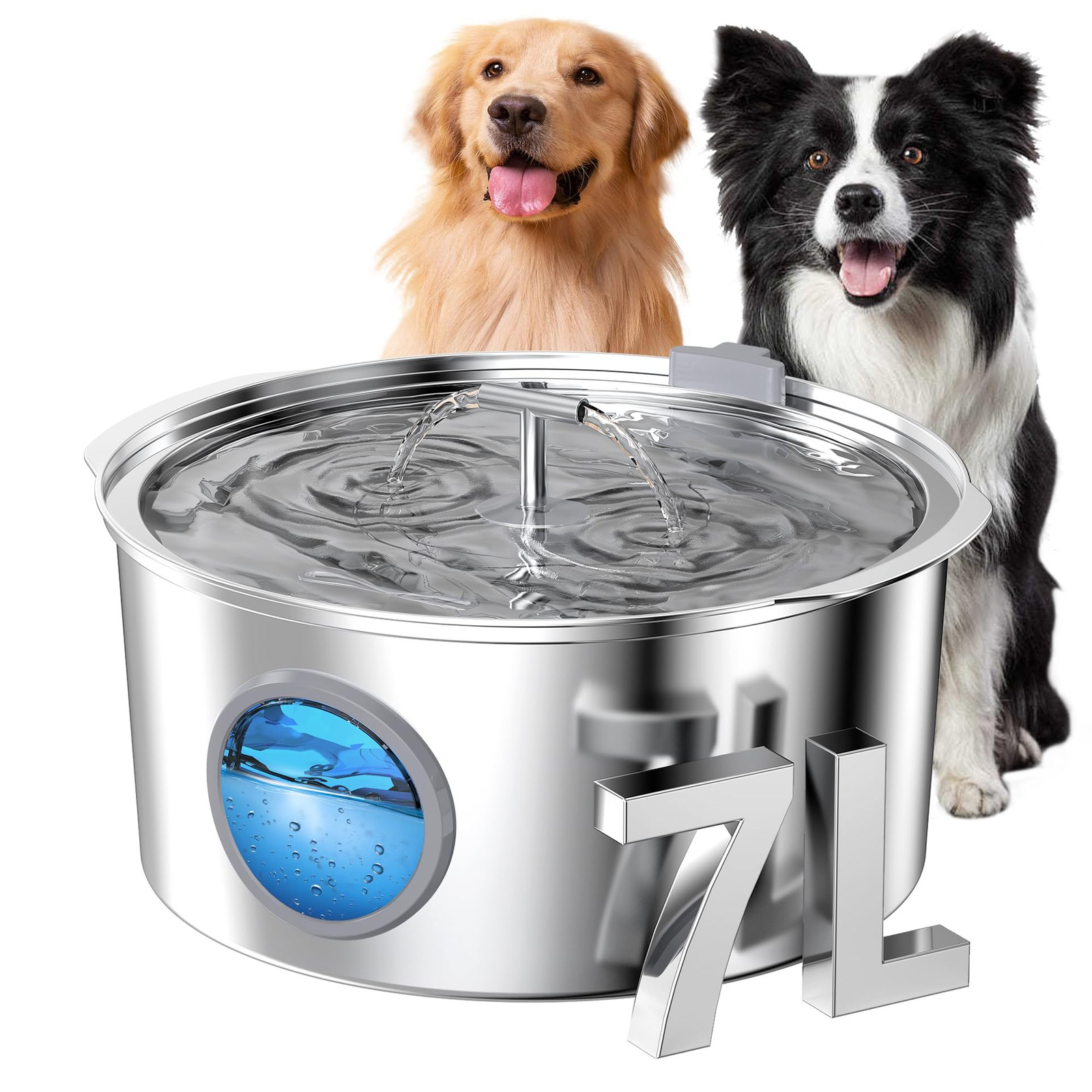 7L Stainless Steel Dog Water Fountain Quiet Pump Large Breed