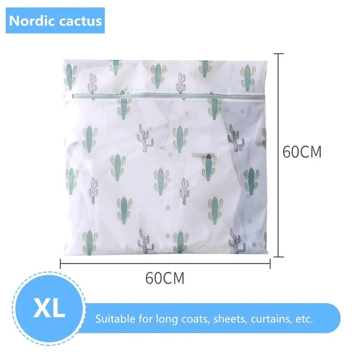 Cactus Print Mesh Laundry Wash Bag with Zipper, 6 Styles
