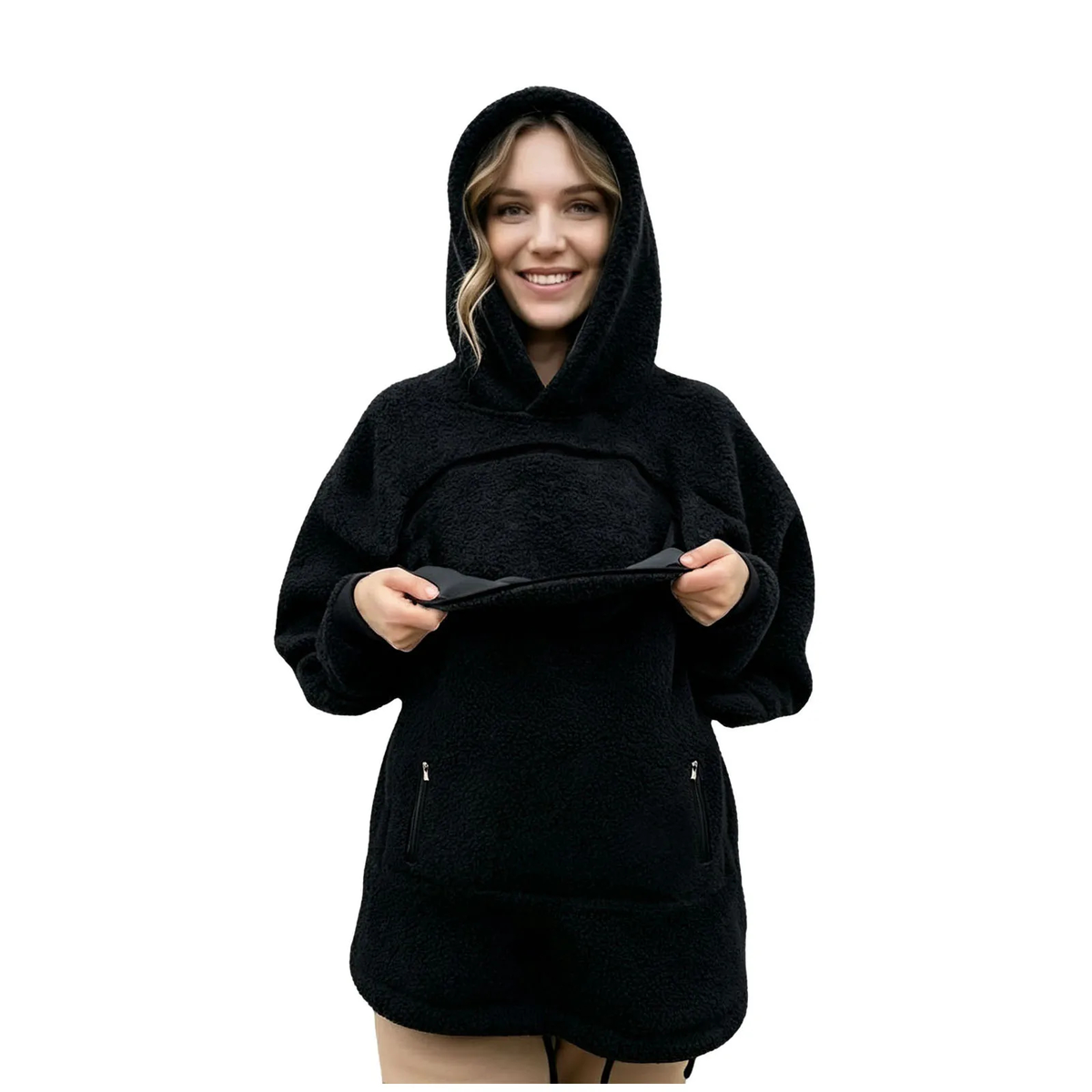 Fleece Pet Pouch Hoodie with Front Pocket for Cats & Small Dogs