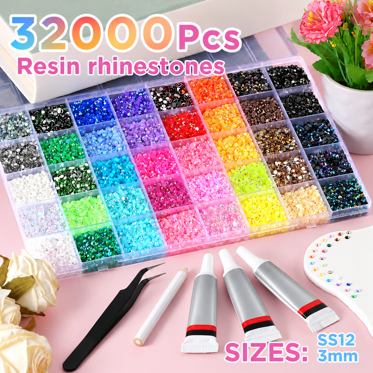 AB Resin Rhinestone Craft Kit, 3 mm Flatback Gems and Tools
