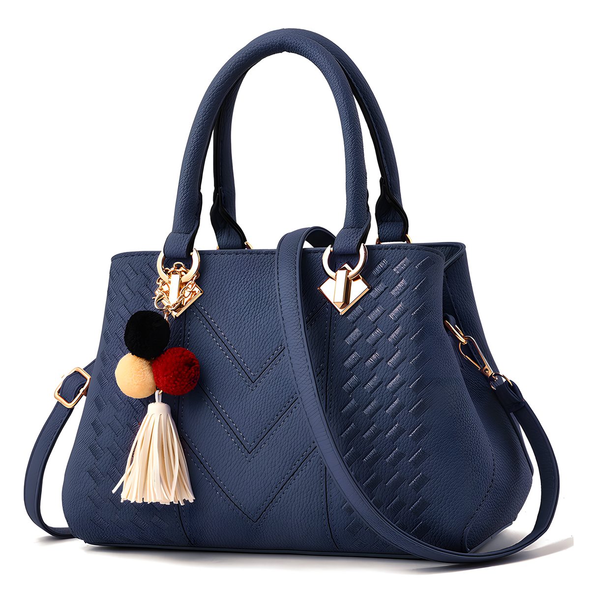 Textured PU Top-Handle Handbag with Shoulder Strap