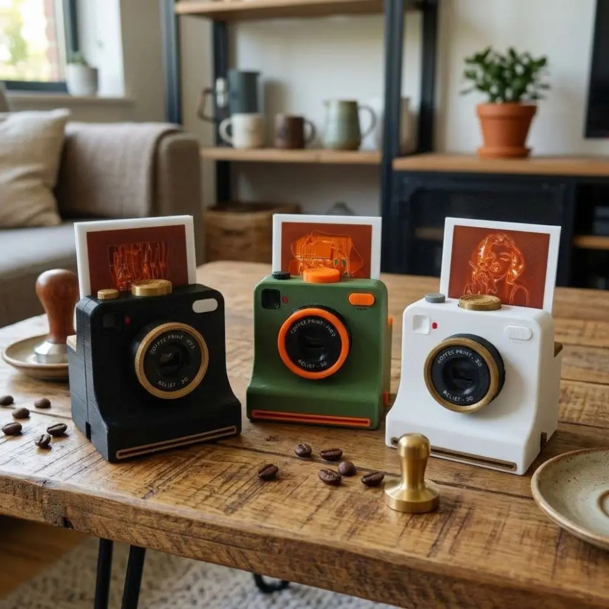 Camera-Shaped Latte Art Stencil Tool with Interchangeable Cards