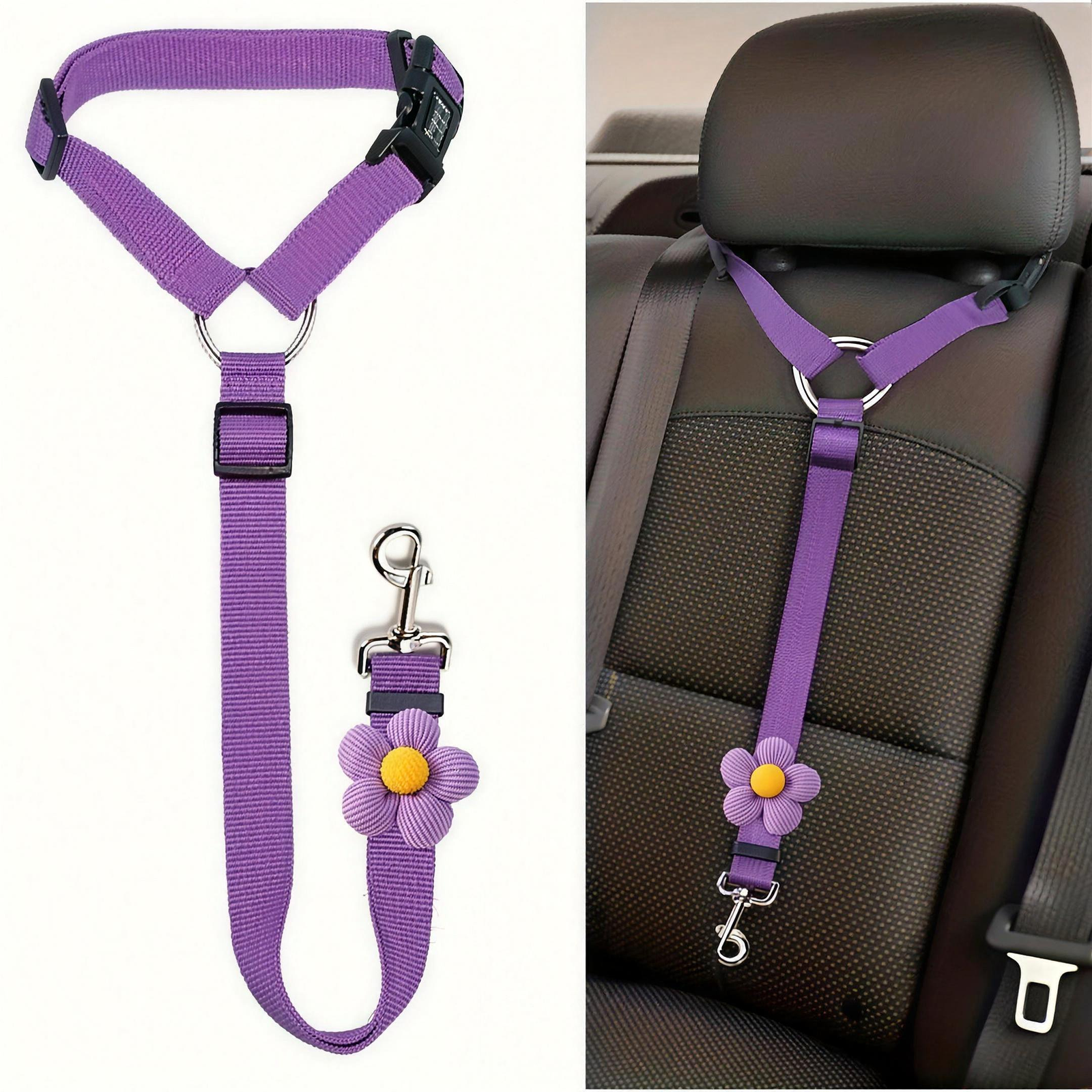 Dog Car Seat Belt Adjustable Headrest Clip with Swivel Hook