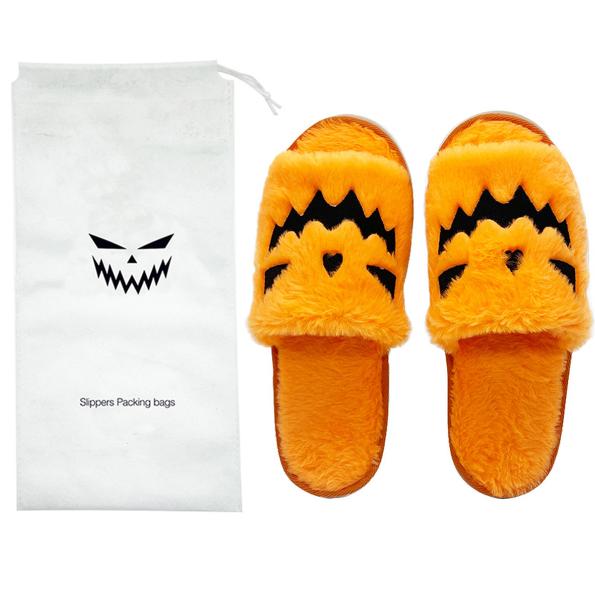 Halloween Plush Slippers, Pumpkin & Elk Faces, Open Toe One Size
