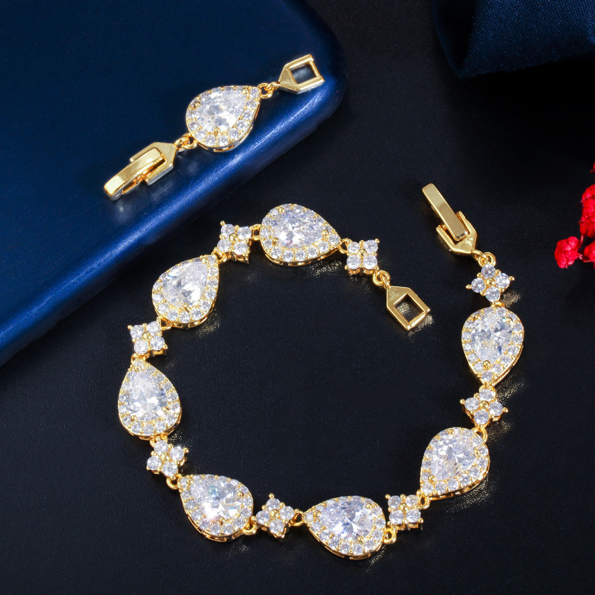Teardrop Crystal Link Bracelet with Adjustable Extension