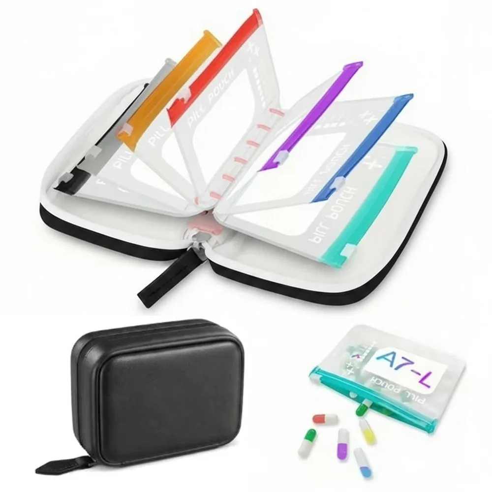 Portable Silicone Pill Pouch with Resealable Bags