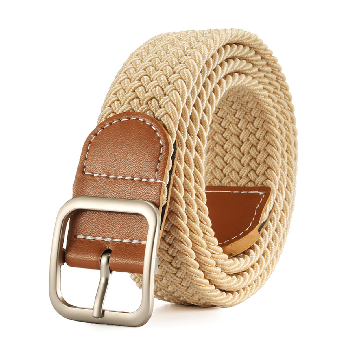 Elastic Braided Belt with Adjustable Square Metal Buckle
