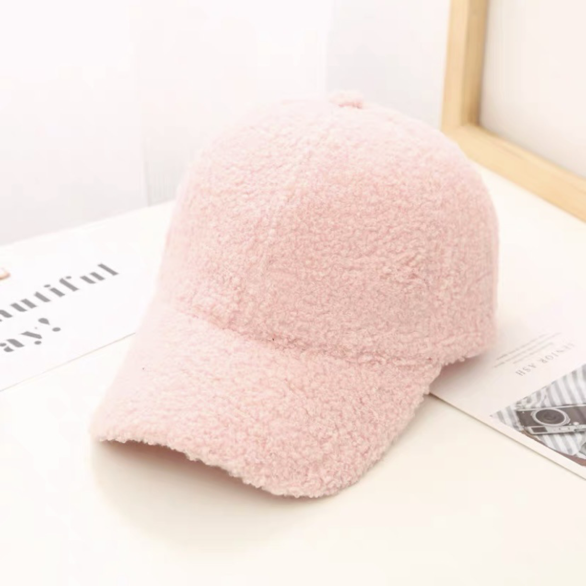 Teddy-Fleece Baseball Cap with Curved Brim and Adjustable Strap