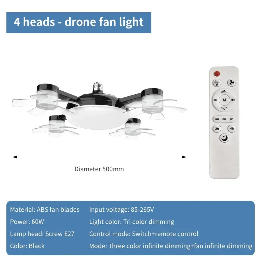 2-in-1 E27 Socket Ceiling Fan Light with Remote Control