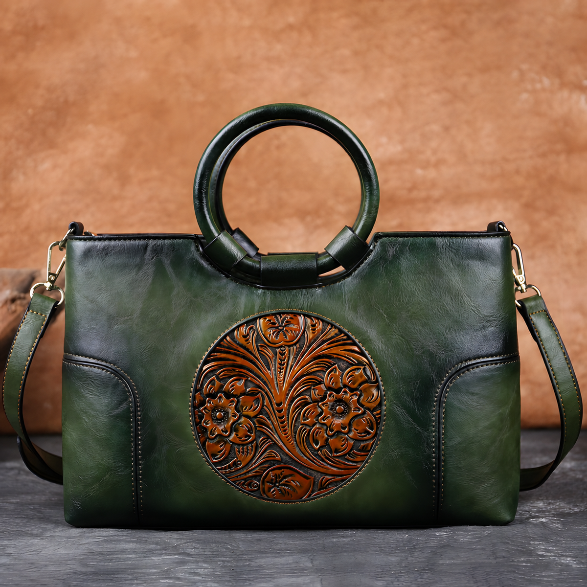 Embossed PU Satchel Handbag with Top Handles and Shoulder Strap