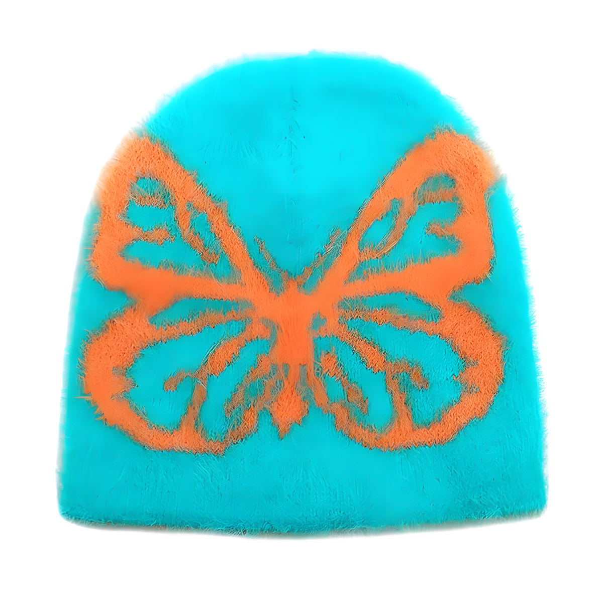 Fuzzy Butterfly Knit Beanie with Contrast Motif in Seven Colors