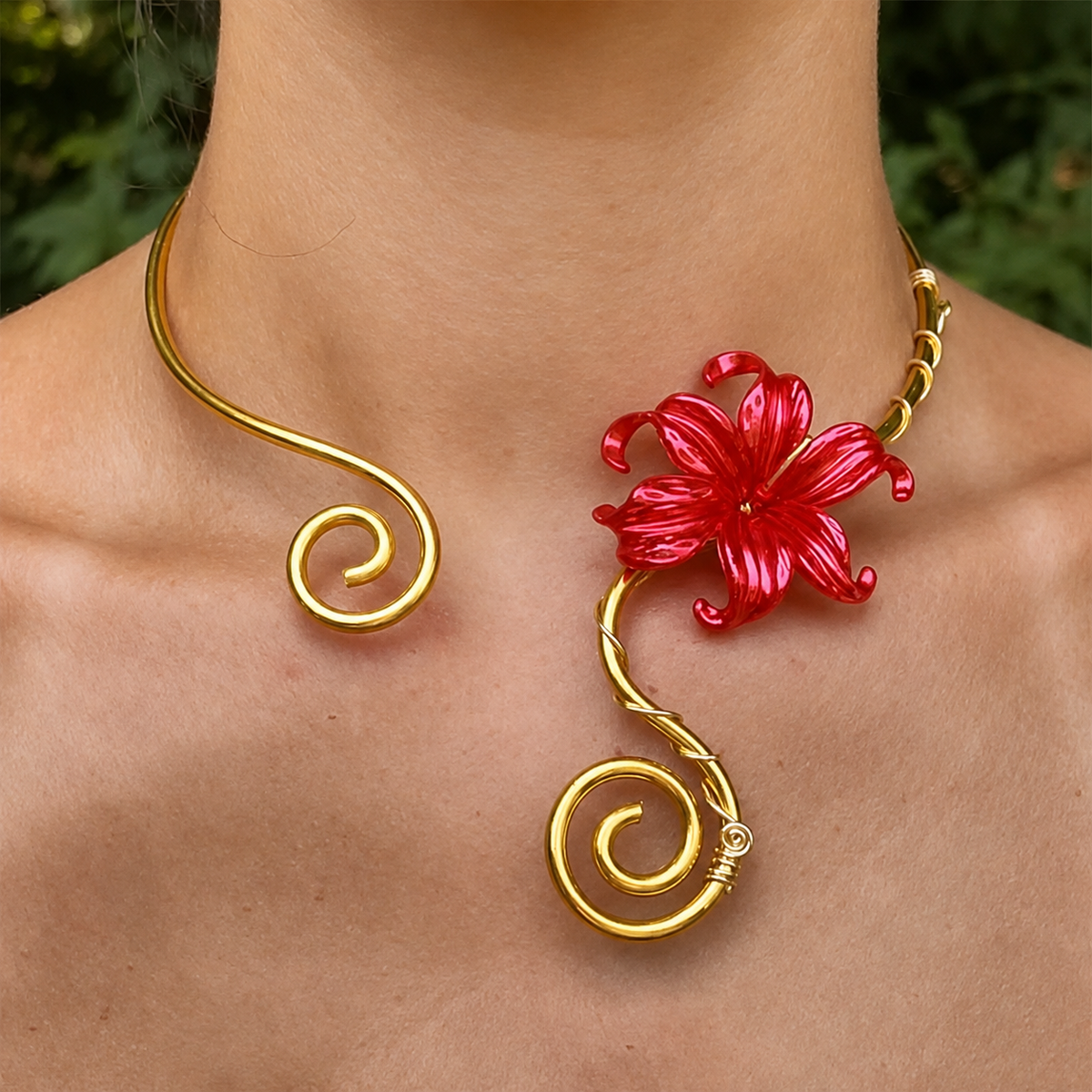 Iris Flower Choker, Open Collar Necklace with Spiral Details