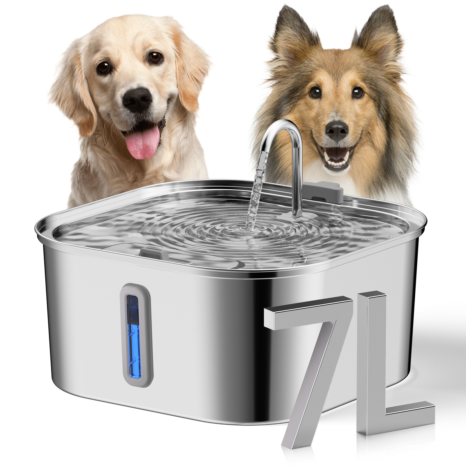 7L Stainless Steel Dog Water Fountain Quiet Pump Large Breed