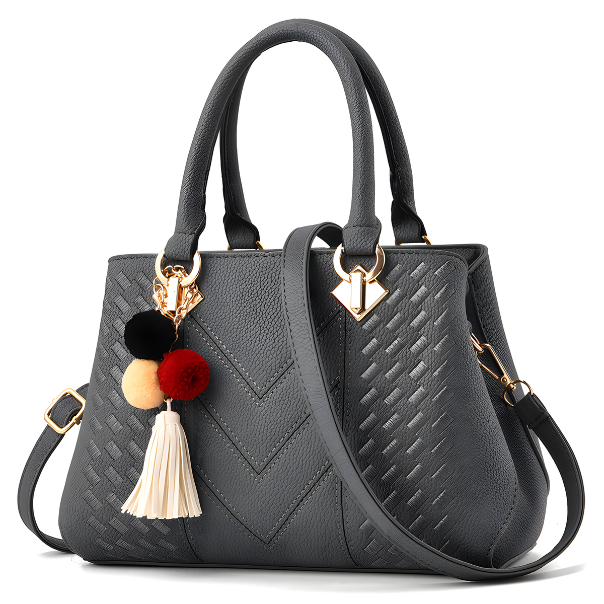 Textured PU Top-Handle Handbag with Shoulder Strap
