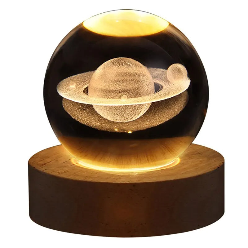 3D Luminous LED Crystal Ball (Galaxy & Solar System Design - Luxury Night Light)