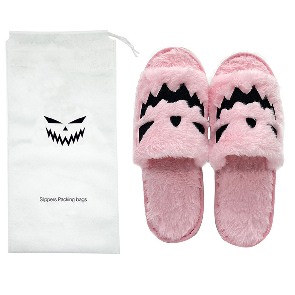 Halloween Plush Slippers, Pumpkin & Elk Faces, Open Toe One Size
