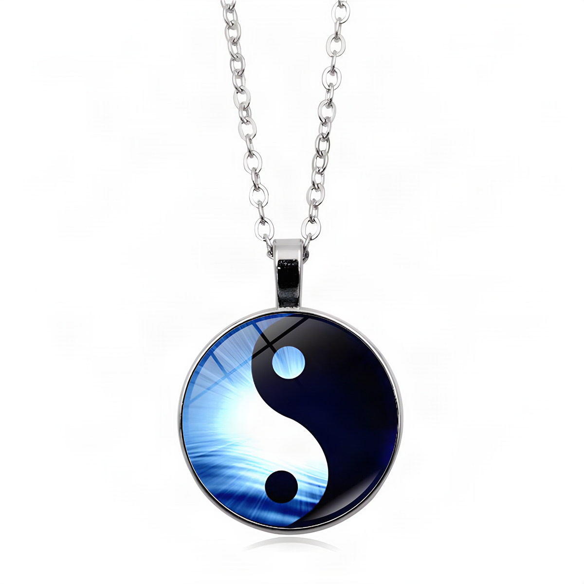 Yin Yang Pendant Necklace with Domed Cover and Alloy Frame