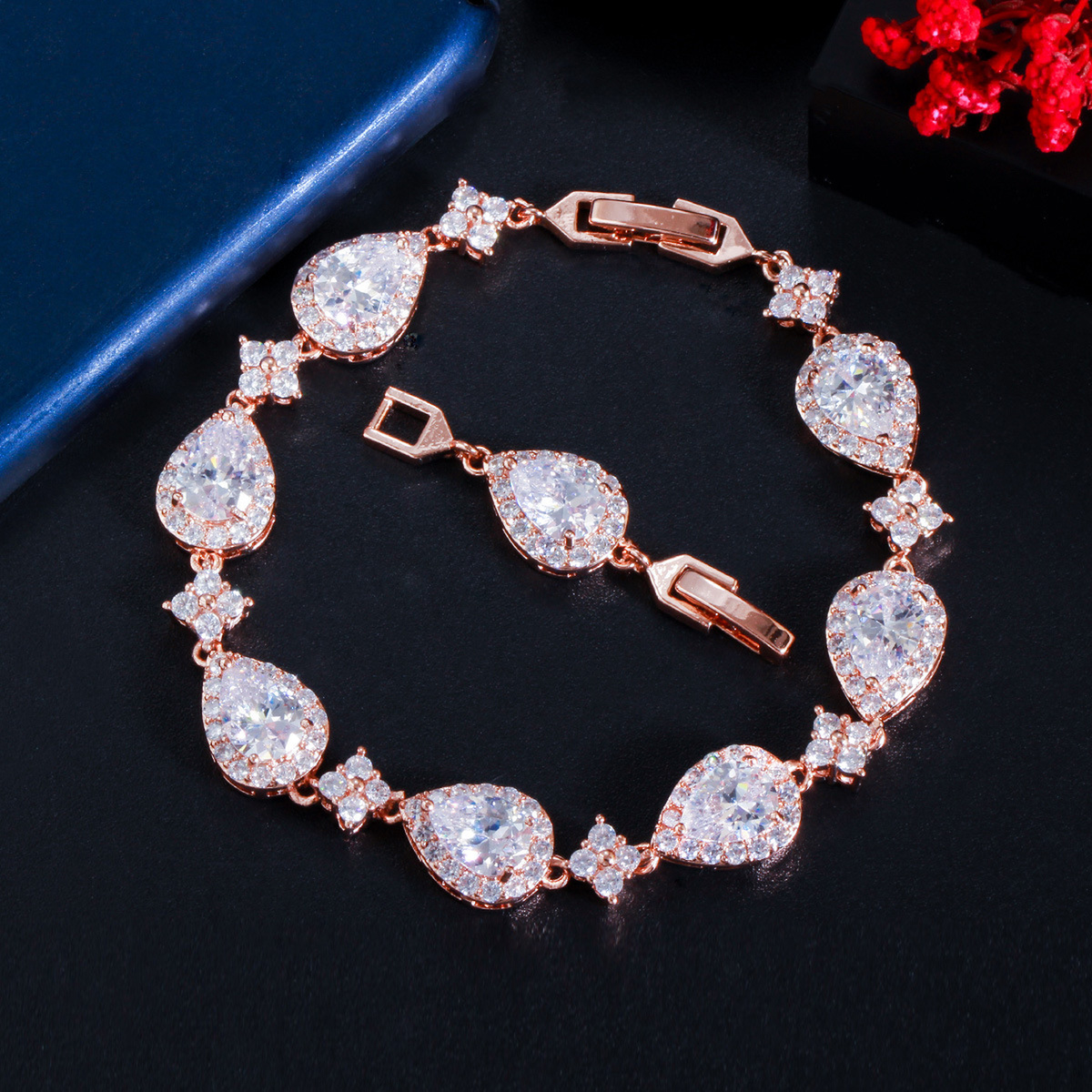 Teardrop Crystal Link Bracelet with Adjustable Extension