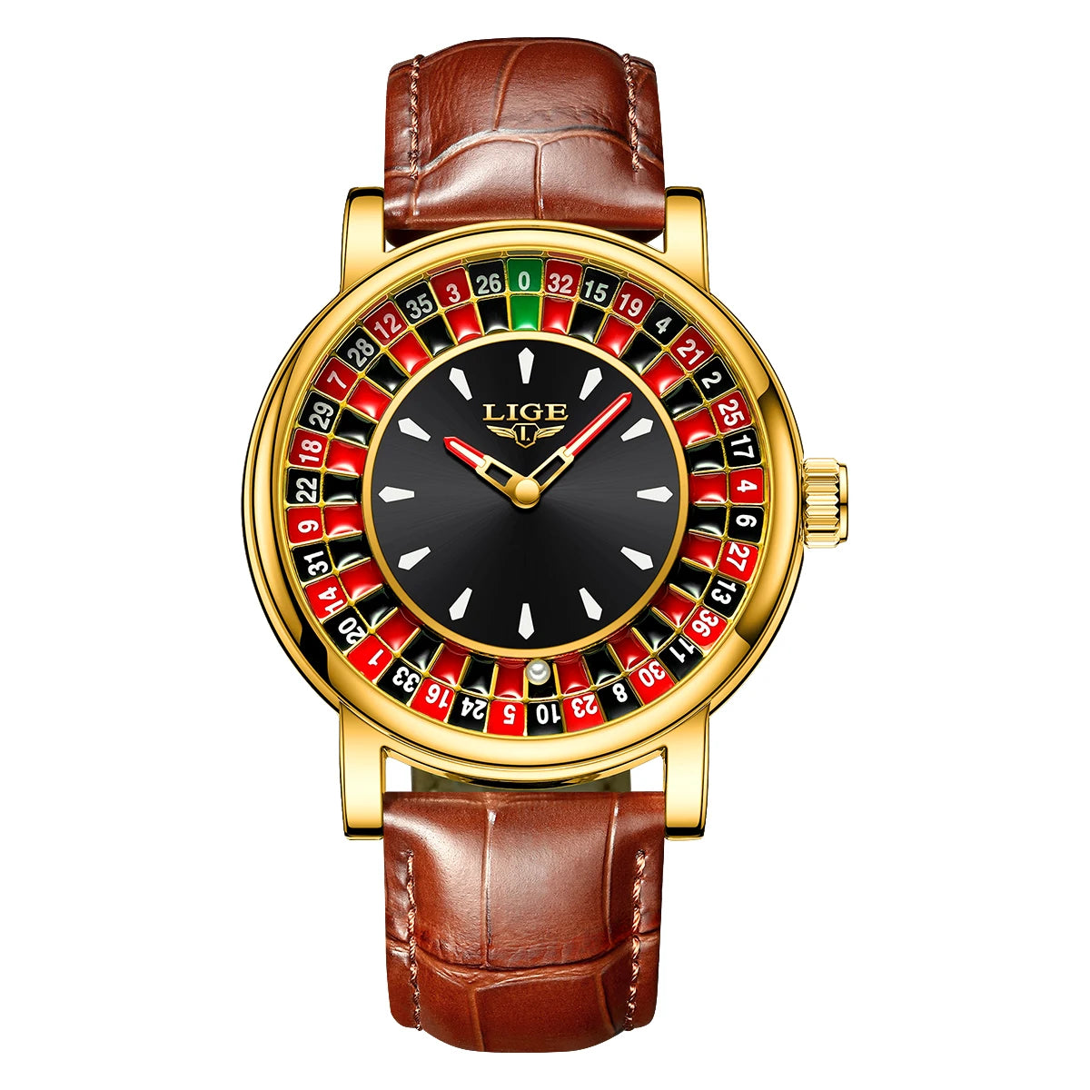 LIGE Roulette Spinning Dial Watch – Bold Casino Style