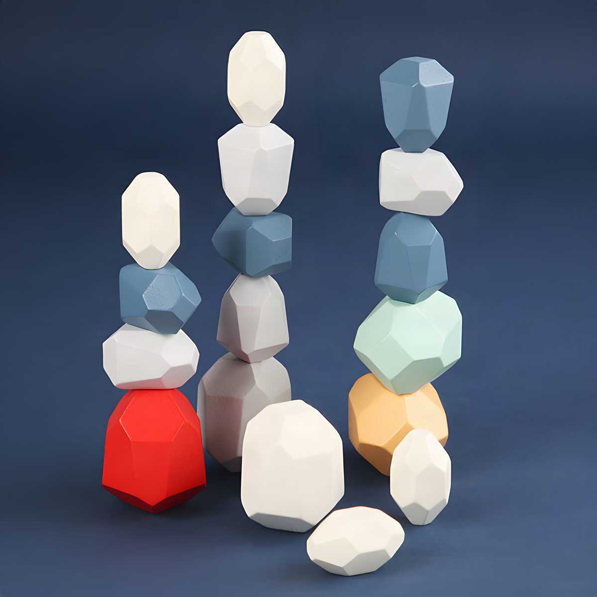Wooden Balancing Stone Blocks, Faceted Tabletop Stacking Toy