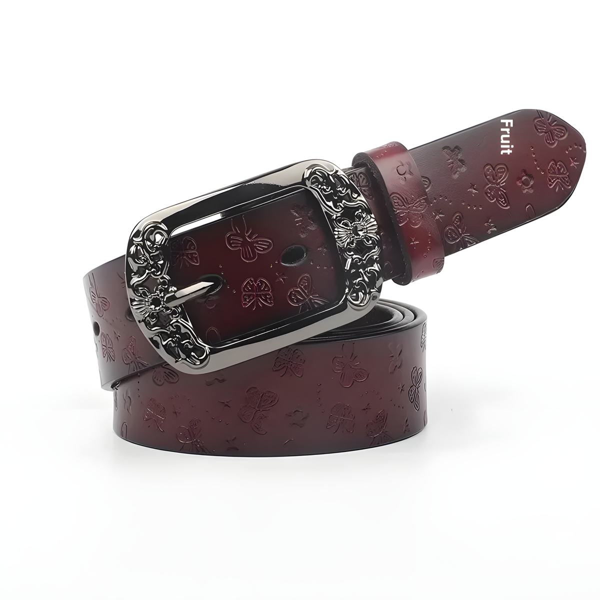 Women's Butterfly-Embossed Belt with Decorative Pin Buckle