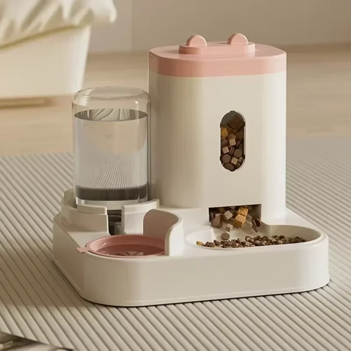 Gravity Pet Feeder and Water Station with Food-Level Window