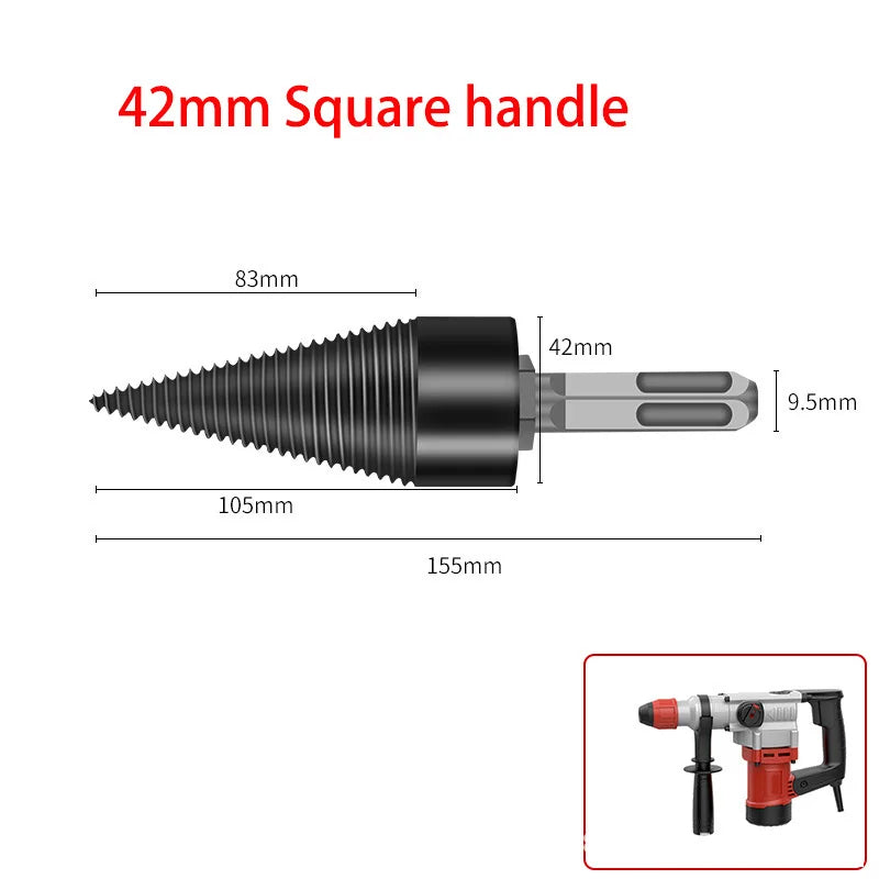 Firewood Splitter Drill Bit 42mm — Hex, Round & Square Shank