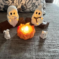 Light-Up Halloween Ghost Figurine Scene with Pumpkin Glow