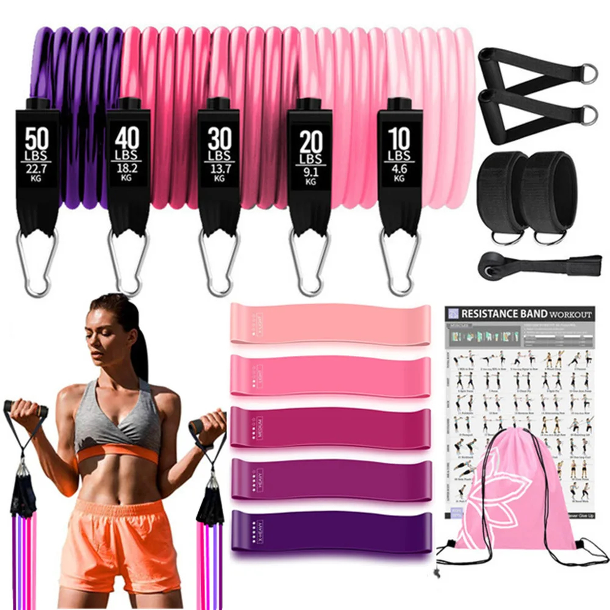 Resistance Tube Band Set for Home Strength Training Workouts