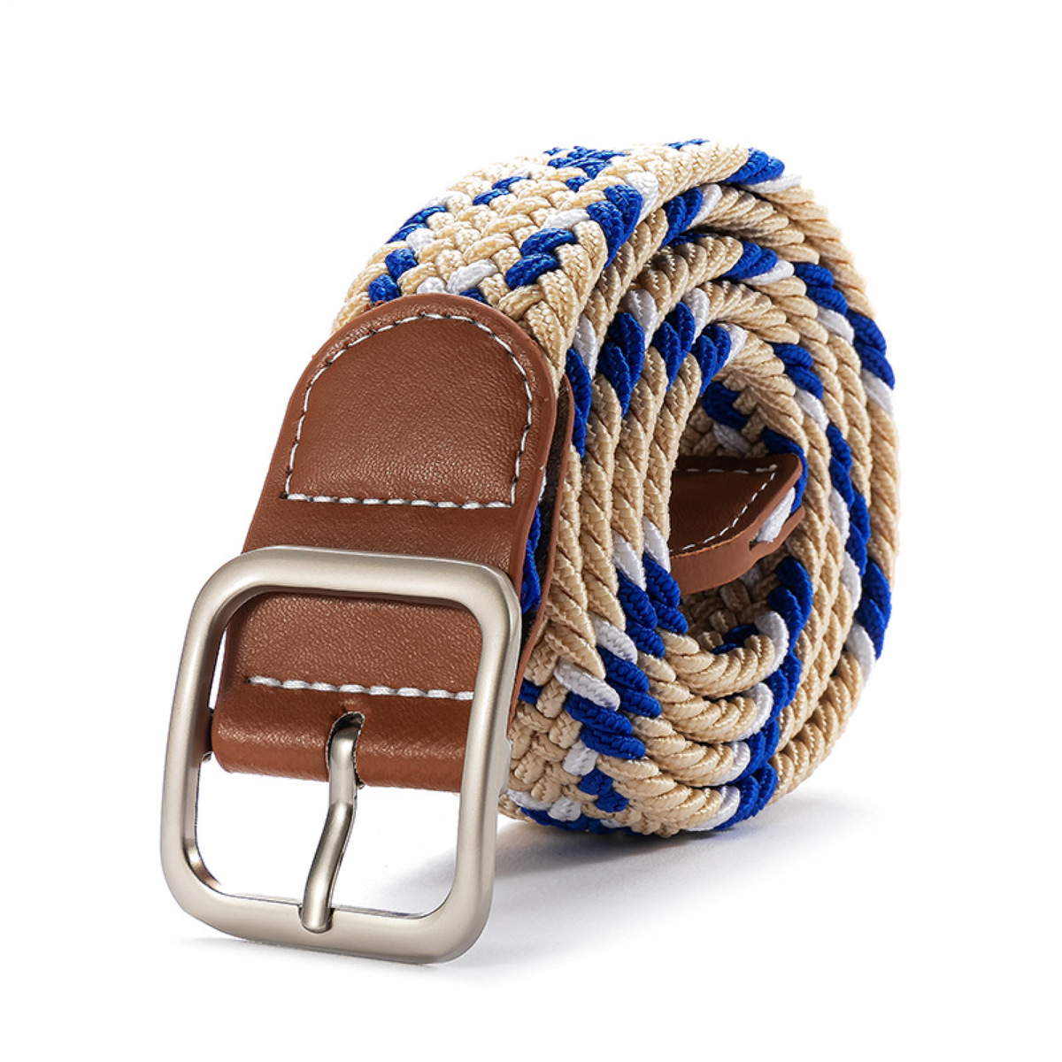Elastic Braided Belt with Adjustable Square Metal Buckle