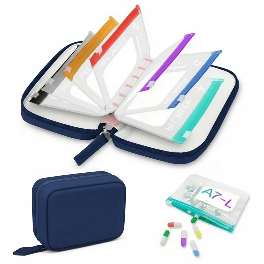 Portable Silicone Pill Pouch with Resealable Bags