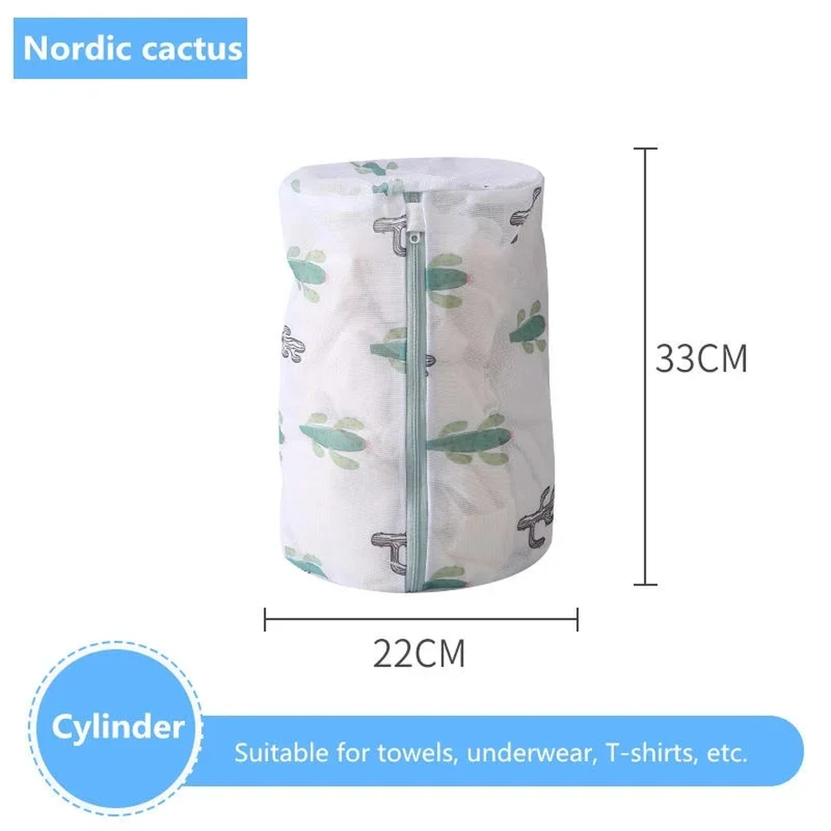 Cactus Print Mesh Laundry Wash Bag with Zipper, 6 Styles