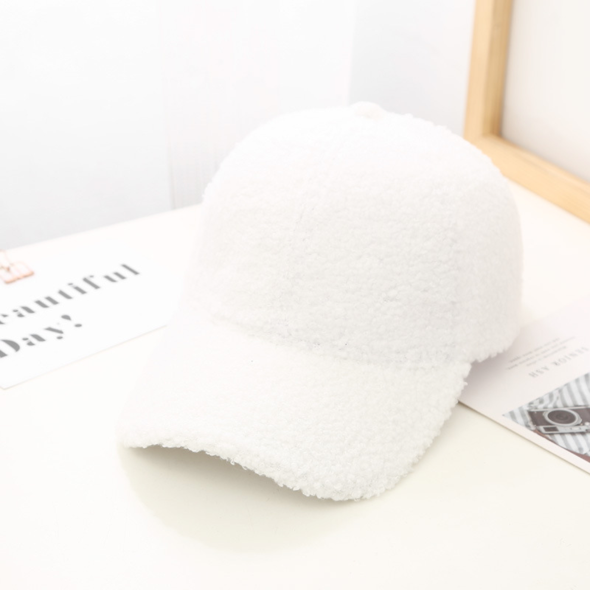 Teddy-Fleece Baseball Cap with Curved Brim and Adjustable Strap