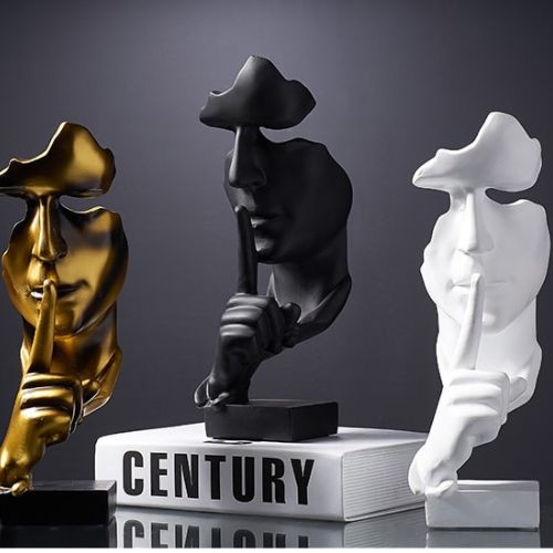 Abstract Face Sculpture - Silence is Golden Thinker Statue - TradixPro