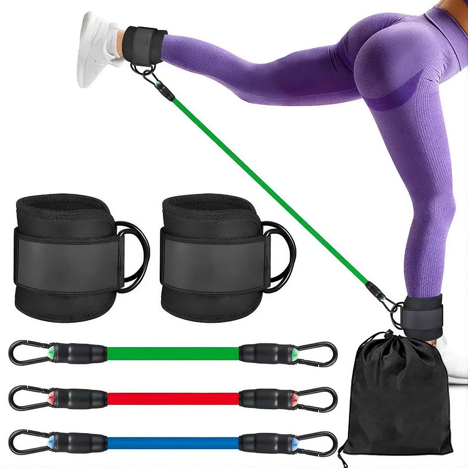 Ankle Resistance Bands Set of 6 - Color-Coded Levels for Leg & Glute Training - TradixPro