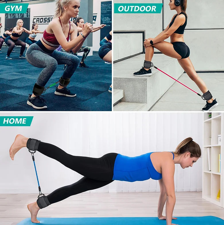 Ankle Resistance Bands Set of 6 - Color-Coded Levels for Leg & Glute Training - TradixPro