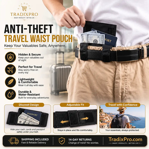 Anti-Theft Travel Waist Pouch RFID Blocking Hidden Belt